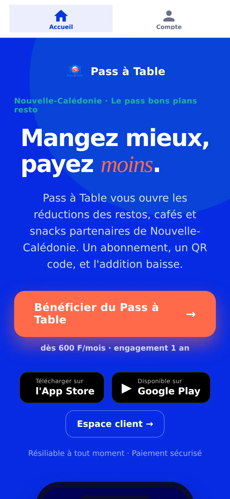 Pass à Table sur téléphone
